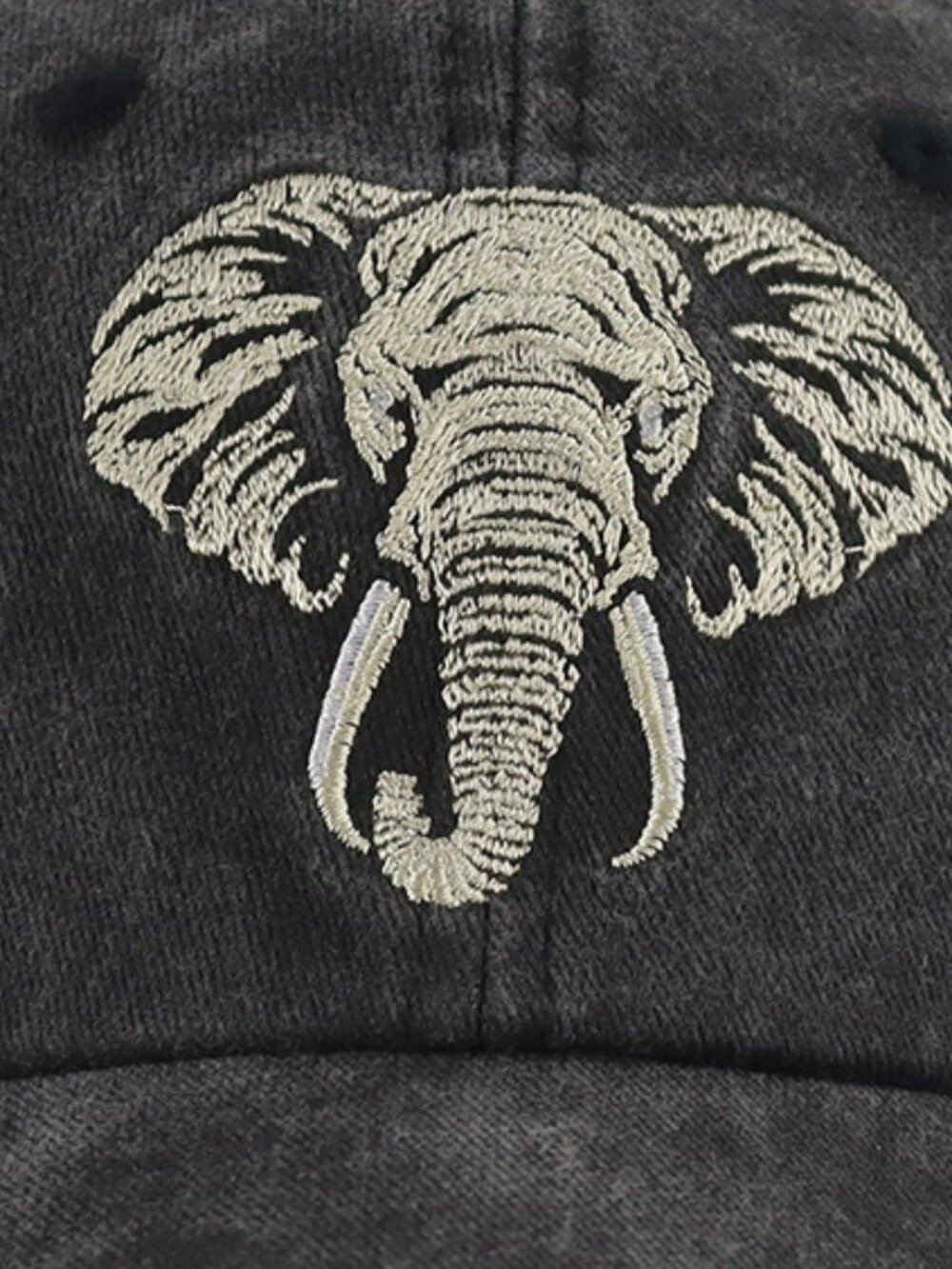 Vintage Embroidered Elephant Washed Cotton Dad Hat - Charcoal Black Baseball Cap - Picture 2 of 2